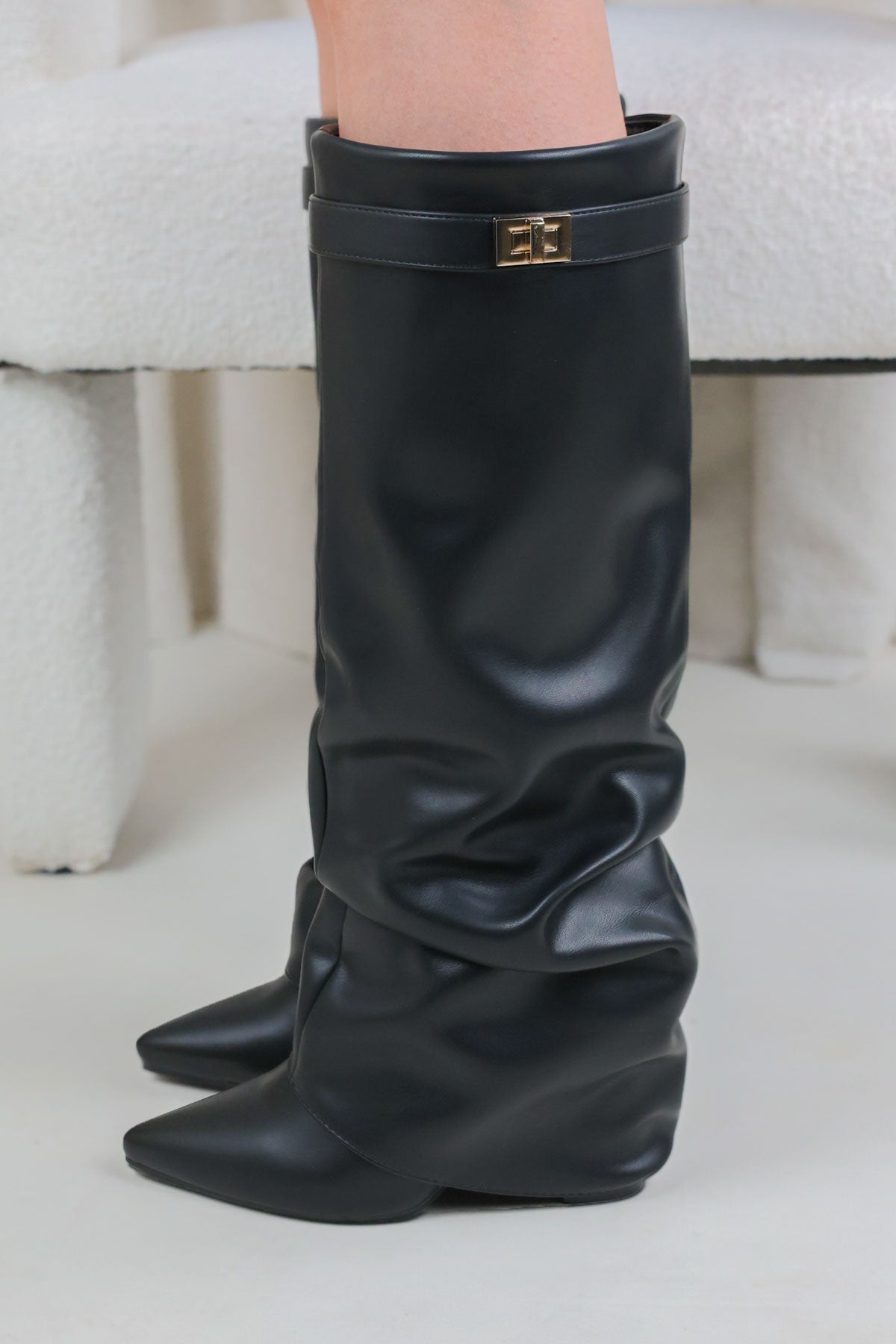 Calianté Shark Boots Stacked - Schwarz Glattleder