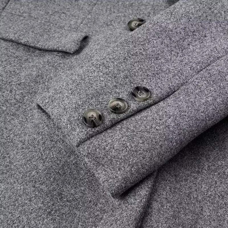 Wollmantel Grau Lang