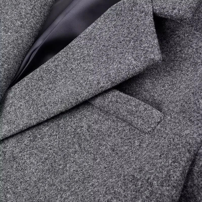 Wollmantel Grau Lang