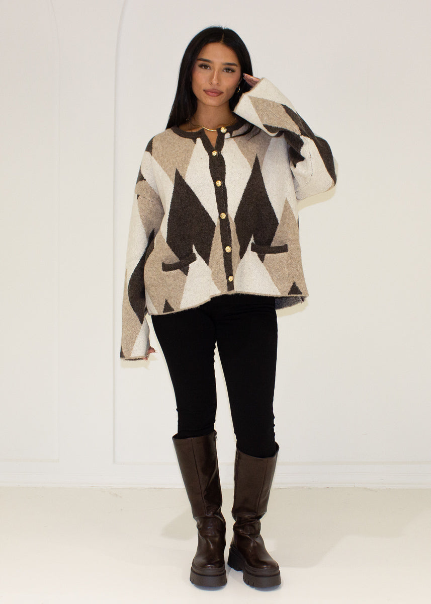 Cardigan mit Muster & Knopfleiste