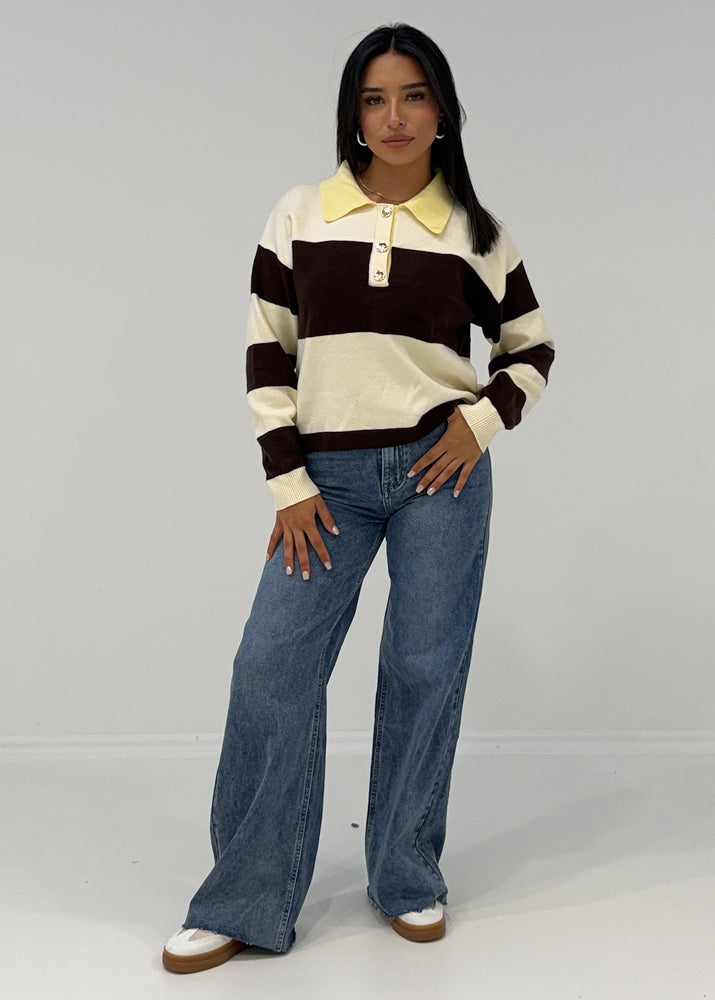 Sweatshirt mit Blockstreifen & Kragen