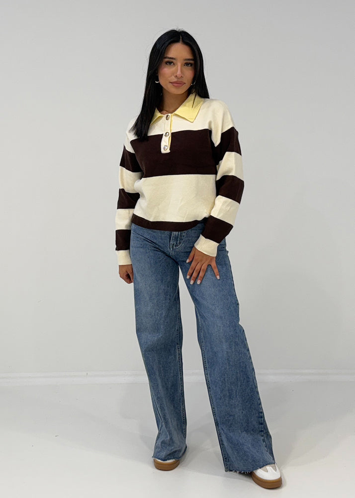 Sweatshirt mit Blockstreifen & Kragen