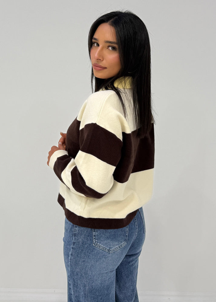 Sweatshirt mit Blockstreifen & Kragen