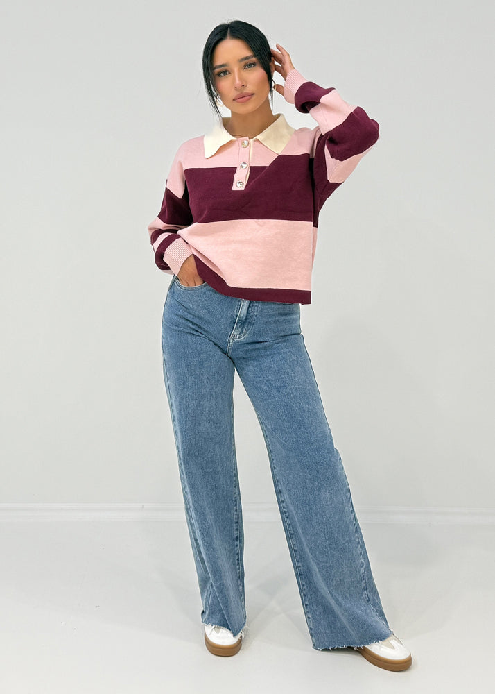 Sweatshirt mit Blockstreifen & Kragen