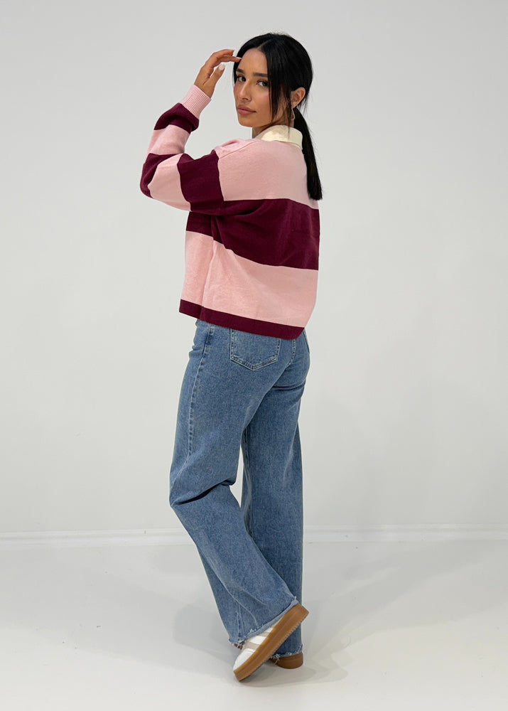 Sweatshirt mit Blockstreifen & Kragen