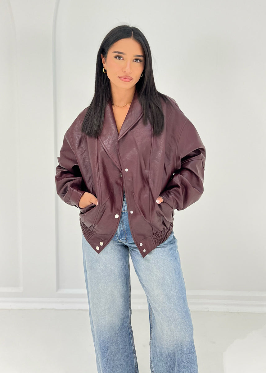 Kunstlederjacke mit Druckknöpfen & Taschen