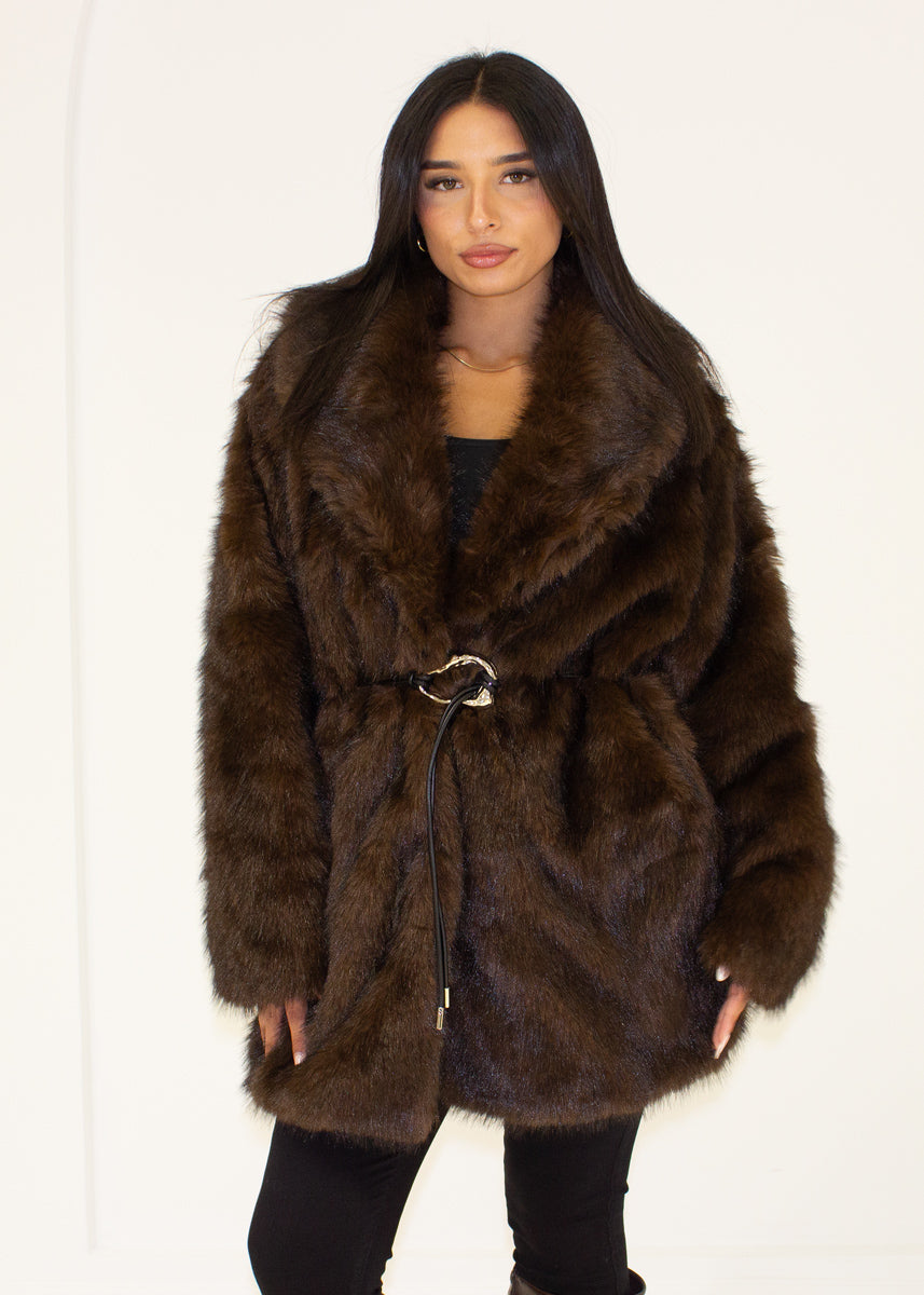 Kunstfell Mantel mit Gürtel
