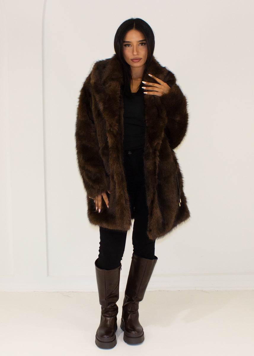 Kunstfell Mantel mit Gürtel