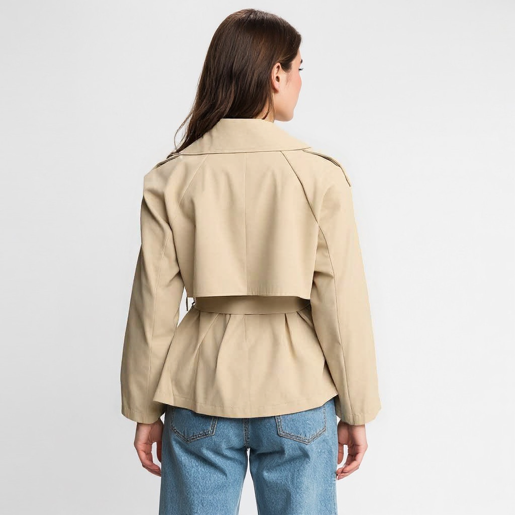 Cropped Trenchcoat mit Gürtel im Reversekragen