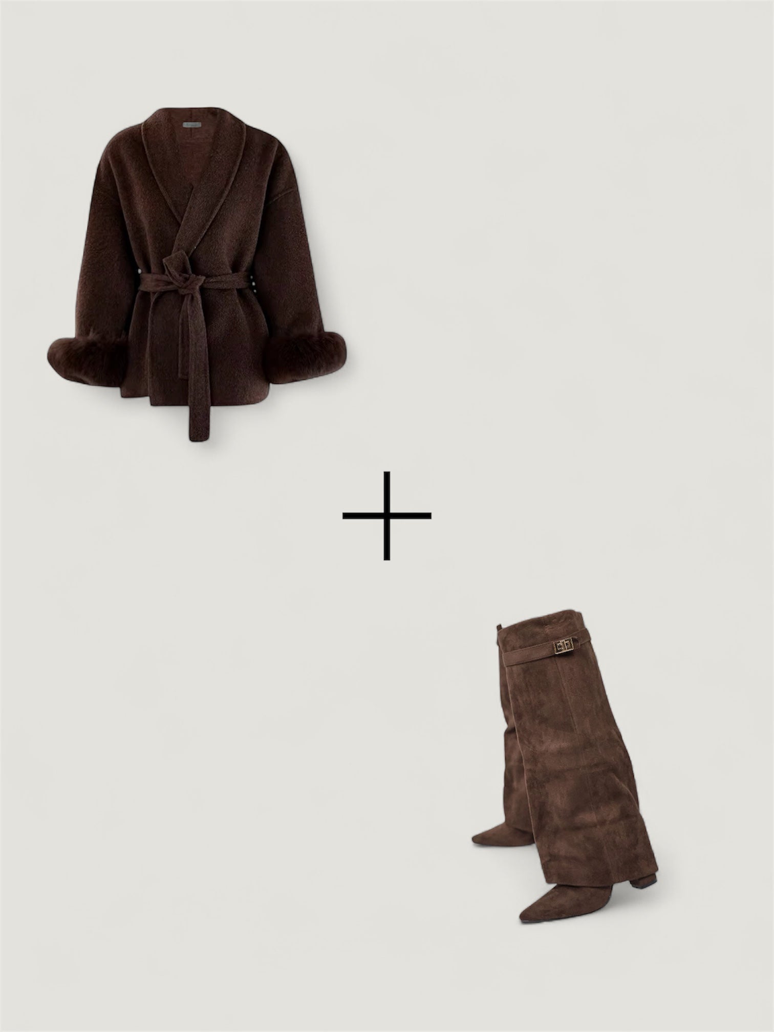 Exklusives Set: Wollmantel & Calianté Shark Boots in Braun