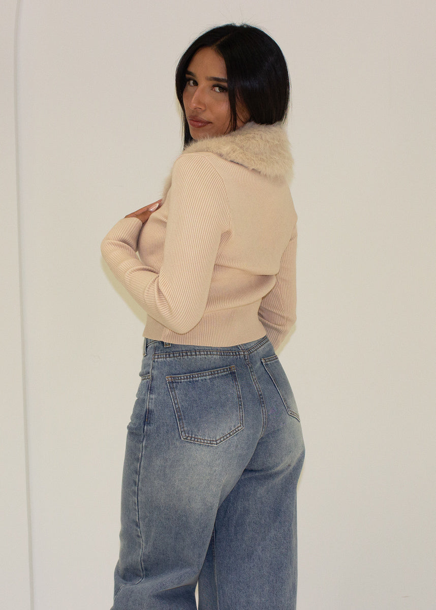 Cardigan mit Kunstfellkragen