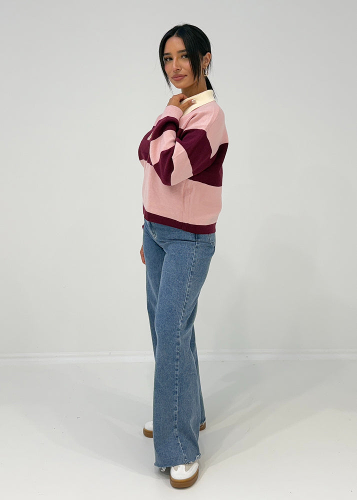 Sweatshirt mit Blockstreifen & Kragen