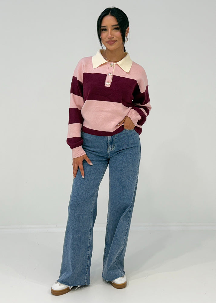 Sweatshirt mit Blockstreifen & Kragen