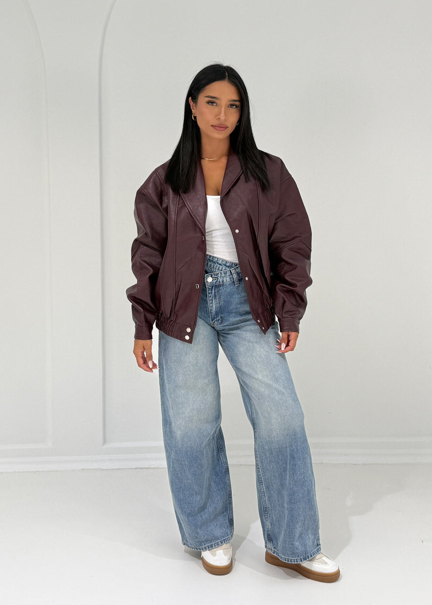 Kunstlederjacke mit Druckknöpfen & Taschen