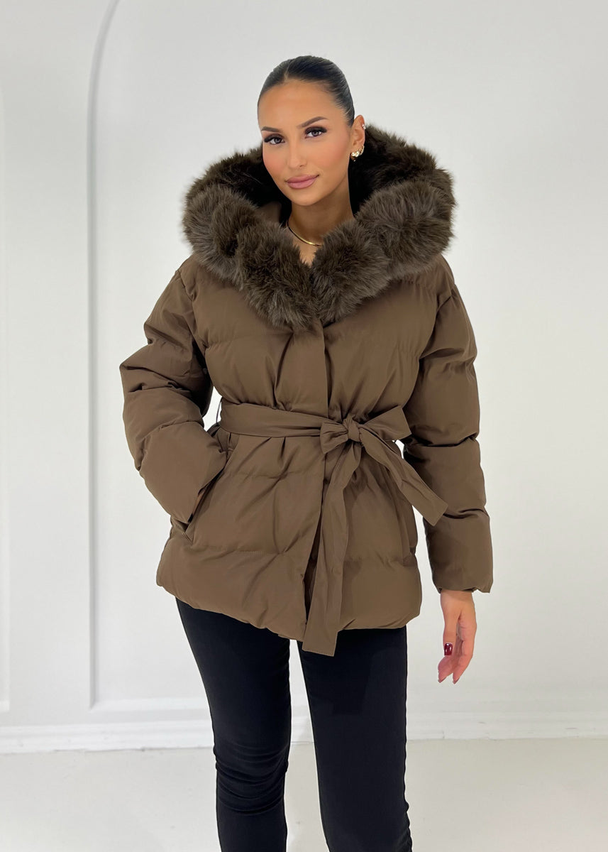 Steppjacke mit Kapuze & Bindegürtel