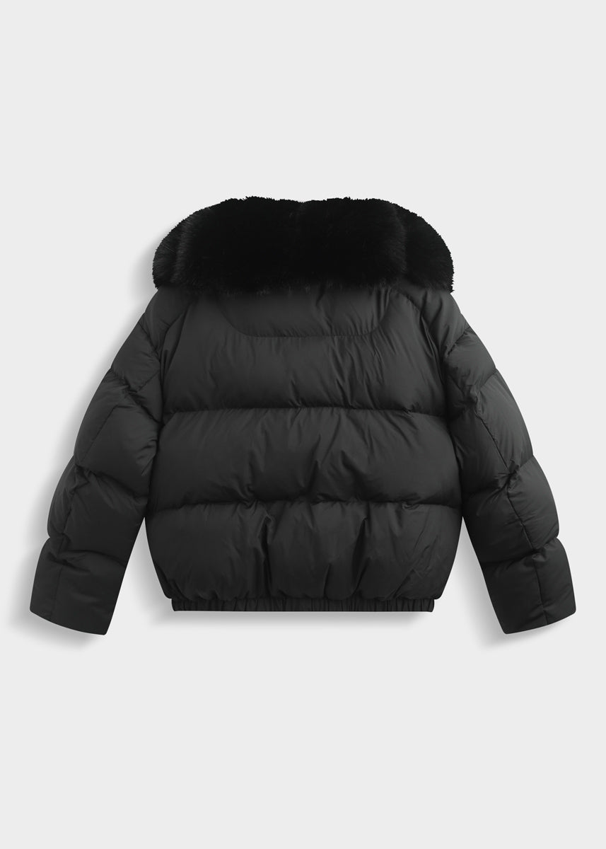 Kurze Steppjacke mit Kunstfellkragen